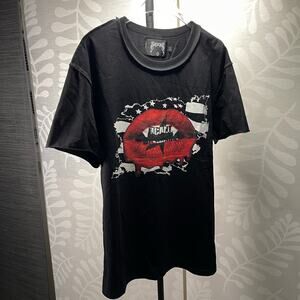 Y2K Mouth Graphic T-Shirt Men’s M Black Red Lips Grunge Streetwear Tee